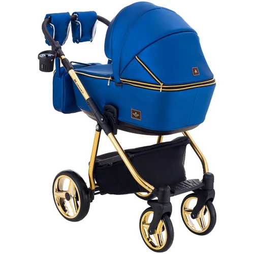 Універсальна коляска 2 в 1 Adamex Sierra Polar (Gold) шкіра 100% Y220 темно-синій перламутр: Матеріал коліс гума