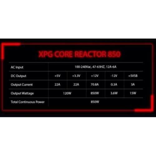 Блок питания ADATA XPG Reactor Core 850 (COREREACTOR850G-BKCEU): Вентилятор нижней стенки 120 мм