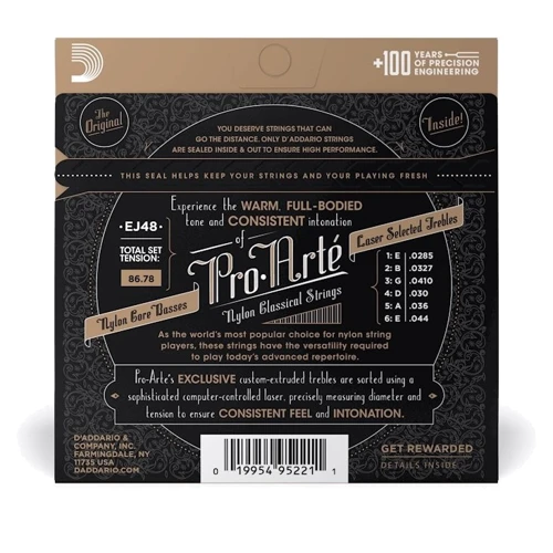 Струна для гітар Комплект струн D'addario EJ48 Pro-Arte 80/20 Bronze Wound Hard Tension: Призначення Для классической гитары