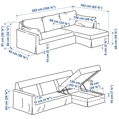 3-х местный диван с козетко ІКЕА HYLTARP правосторонний, Серый грансель (s79514964) фото 1