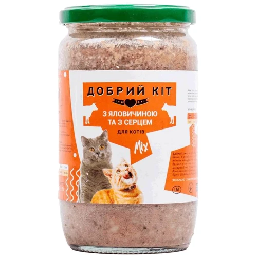 Влажный корм Добрий Кіт с говядиной и сердцем микс 660 грамм