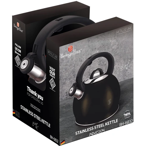 Чайник Berlinger Haus Shiny Black 3 л (6832-BH): Область застосування Для электрических плит, Для индукционных плит, Для галогенных/стеклокерамических плит, Для газовых п