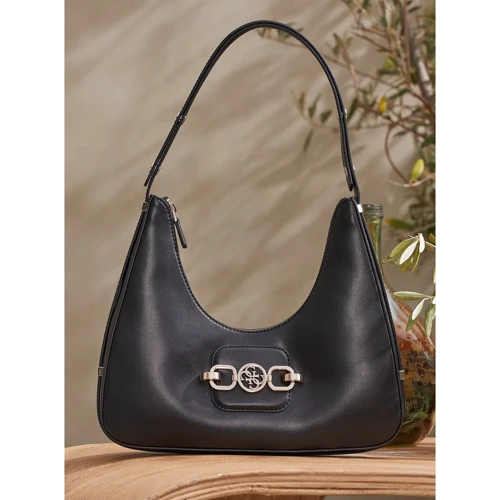 Женская сумка хобо Guess Hensely Hobo черная (HWVB8113020-BLA): Фактура Матовая, Гладкая