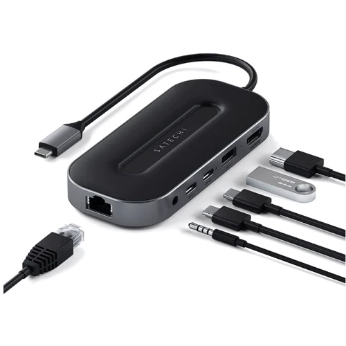 Адаптер Satechi Adapter USB-4 MultiPort USB-C to 2xUSB-C+USB+HDMI+RJ45+3.5mm Space Gray (ST-U4MGEM)