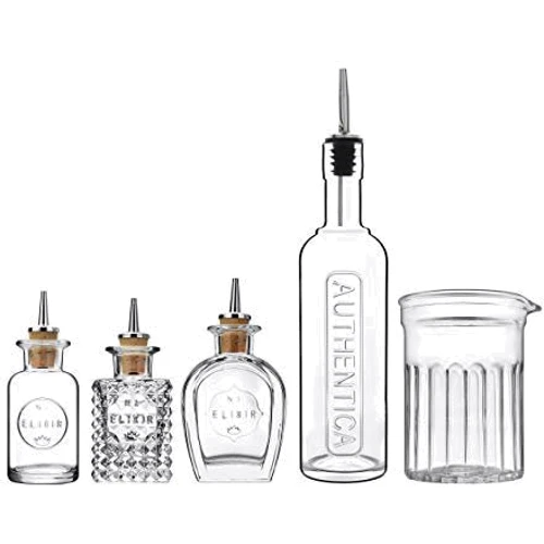 Набор Luigi Bormioli Mixology: 4 бутылки с гейзером и стакан для смешивания 0.5 л (12324/01)