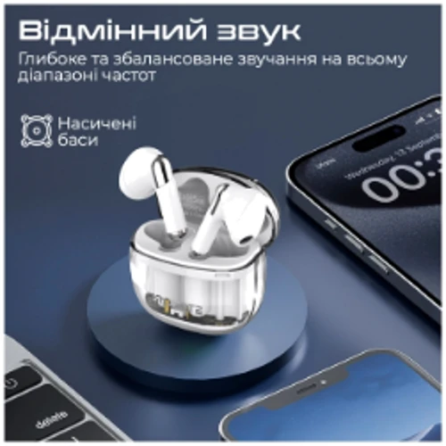 Навушники Promate TransPods White (transpods.white): Додатково сенсорное управление, TWS наушники