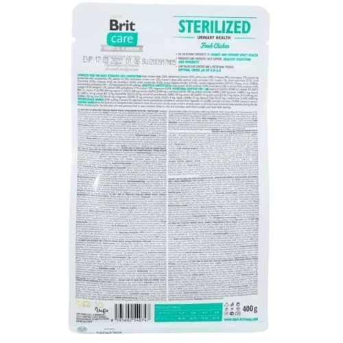 Сухой корм Brit Care GF Sterilized Urinary Health для стерилизованных котов для поддержания здоровья мочевыводящих путей Курица 400 г + суп 75 г (2700000049471): Возраст Взрослые