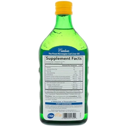 Carlson Labs Wild Norwegian Cod Liver Oil 16.9 fl oz (500 ml) Natural Lemon Flavor: Тип Омега 3
