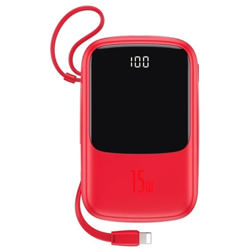 Зовнішній акумулятор Baseus Power Bank 10000mAh з Lightning Cable Q Pow Display 15W Red (PPQD-B09)