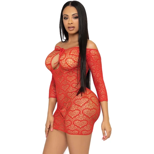 Мини-платье в сетку с сердечками Leg Avenue OS Red