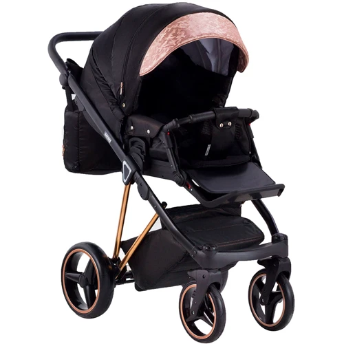 Универсальная коляска 2 в 1 Adamex Mimi Polar (Pink Gold) Y837 черный (люрекс) - медный (принт) кожа (выдавленная точка): Возможность установки люльки есть