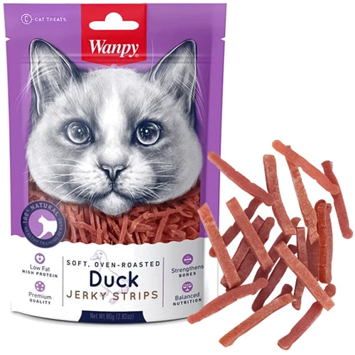 Ласощі для котів Wanpy Soft Duck Jerky Strips філе качки в'ялене 80 г
