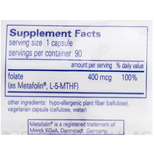Pure Encapsulations Folate 400 mg 90 caps Фолат (PE-01356): Тип вітамін B