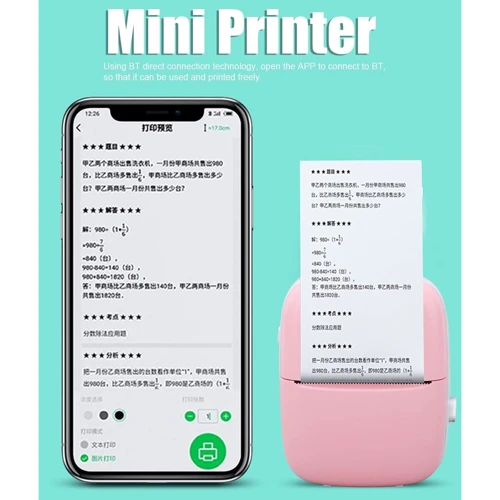 Детский беспроводной мини термопринтер Mini Printer для телефона Кошечка розовая фото 10