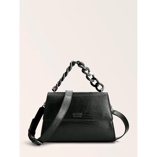 Женская сумка-сэтчел Guess TULLIA TOP HANDLE FLAP черная (HWKM8382200-BLA)
