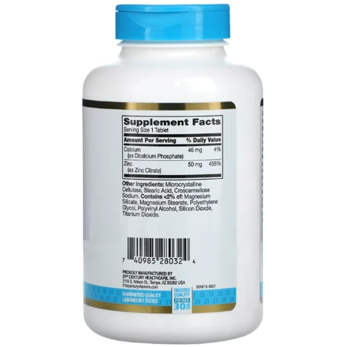 21st Century Zinc Citrate Цитрат цинку 50 мг 360 таблеток: Тип Цинк