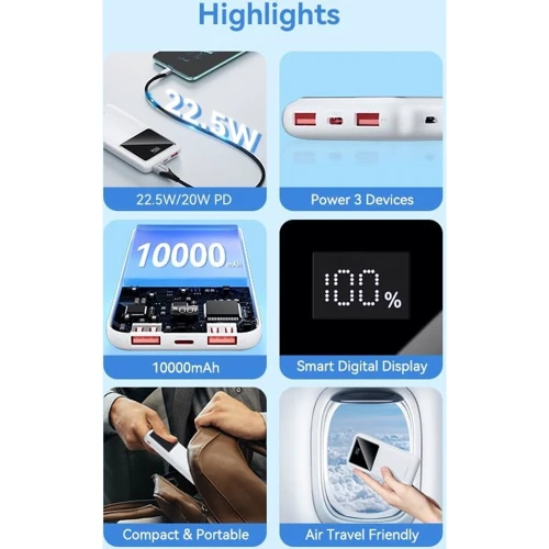 Внешний аккумулятор Vention Power Bank 10000mAh LED Display 22.5W White (FHKW0)