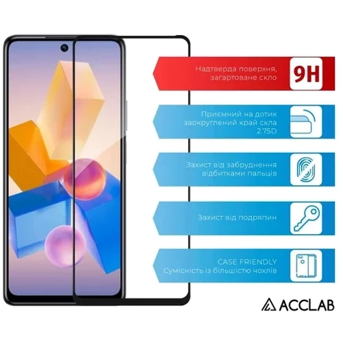 Аксессуар для смартфона ACCLAB Tempered Glass Full Glue Black for Xiaomi Redmi Note 13 Pro 5G: Тип защитное стекло
