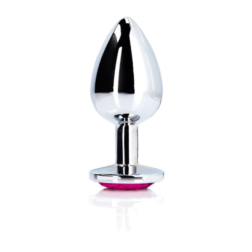 Металлическая анальная пробка Ouch! Heart Gem Silver - Rubellite Pink, S