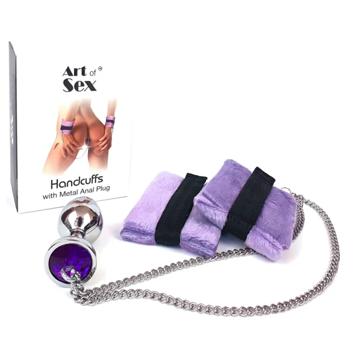 Наручники с металлической анальной пробкой Art of Sex Handcuffs with Metal Anal Plug size M Purple