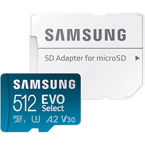 Карта памяти Samsung 512GB microSDXC UHS-I U3 V30 A2 Evo Select + adapter (MB-ME512KA): Класс карты A2, V30, U3, UHS-I
