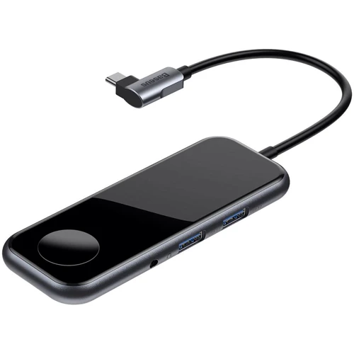 Адаптер Baseus Adapter Superlative USB-C to 2xUSB3.0+HDMI+3.5mm Deep Grey with Wireless Charger (CAHUB-AZ0G) for Apple Watch: Цвет серый