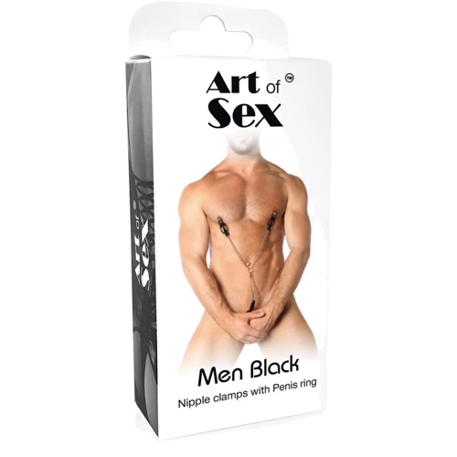 Зажимы для сосков с эрекционными кольцами Art of Sex - Nipple clamps for Men Black clover