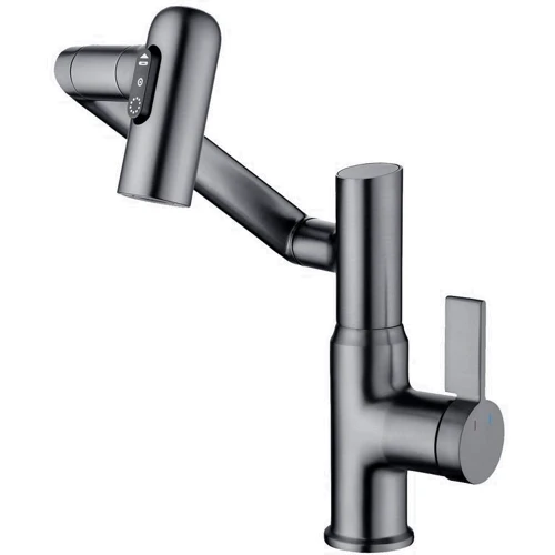 Смеситель для раковины Lefton Single-Hole Rotatable Faucet with Temperature Display-BF2204 Grey