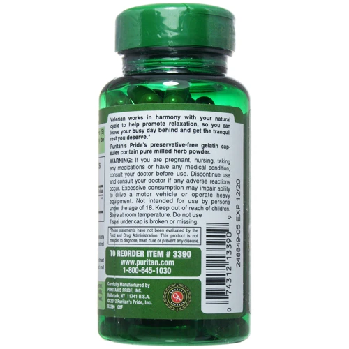 Puritan's Pride Valerian Root 450 mg 100 caps Валеріана корінь: Форма випуску капсули