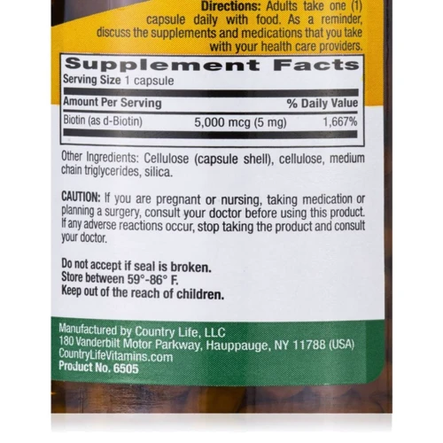 Country Life High Potency Biotin 5 mg 120 caps Концентрований біотин (В7): Тип вітамін B