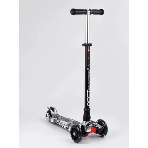 Самокат MAXI "Best Scooter" 4 колеса PU, СВЕТ, трубка руля алюминиевая Black/White (99661)