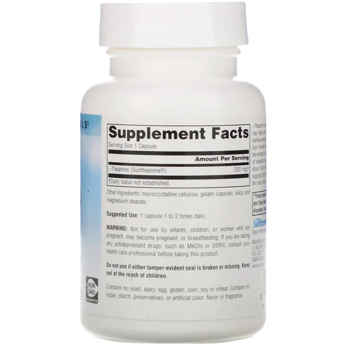 Source Naturals L-Theanine 200 mg Теанин 60 капсул: Тип L Теанин