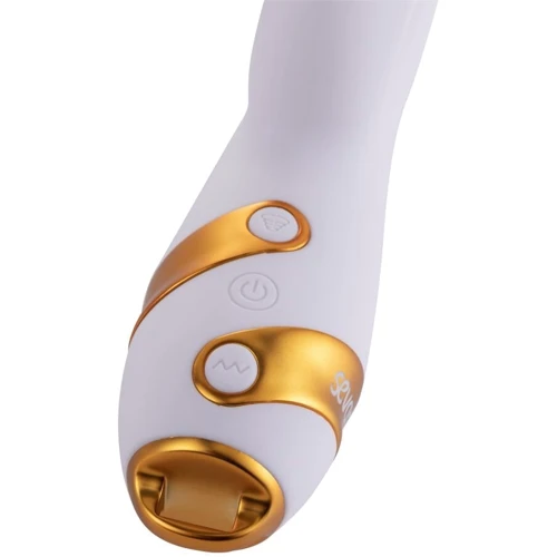 Вибратор-кролик с флоггером LOCKINK Sevanda Whip Vibrating Massage Wand - White & Golden