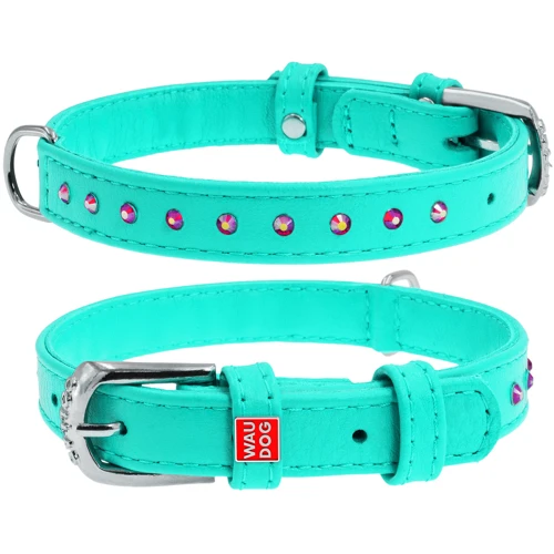 Ошейник WAUDOG Glamour с клеевыми стразами 20 мм 30-39 ментоловый (327813)