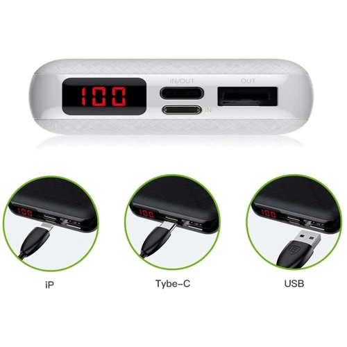 Внешний аккумулятор Baseus Power Bank 10000mAh Mini Display White (PPALL-XF02): Сила тока на выходе, A 2.1