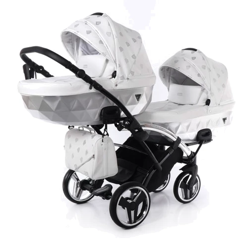 Универсальная коляска для двойни 2 в 1 Junama Glow Duo Slim 03, белый с серебристым (J-G-DUOs-03)