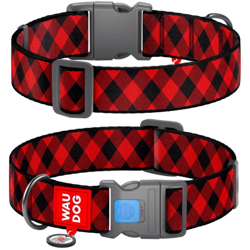 Ошейник для собак нейлоновый WAUDOG Nylon c QR паспортом рисунок Шотландка красная пластиковый фастекс XXL 35 мм 46-70 см (284-0100)