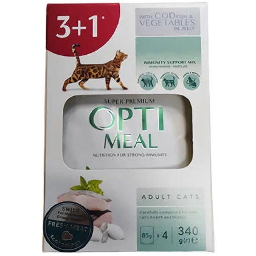 Влажный корм Optimeal Adult Cats для взрослых кошек, с треской и овощами в желе 4х85 г (4820215366175)