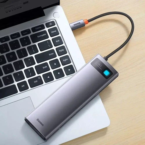 Адаптер Baseus Adapter Metal Gleam Series USB-C to HDMI+2xUSB3.1+2xUSB3.0+USB-C+PD+RJ45+SD+TF Gray (WKWG020213) фото 6