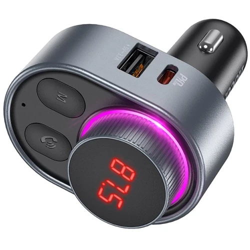 FM-трансмітер + зарядний пристрій Hoco E72 PD30W Alegria car BT FM transmitter Metal Gray: Виробник HOCO