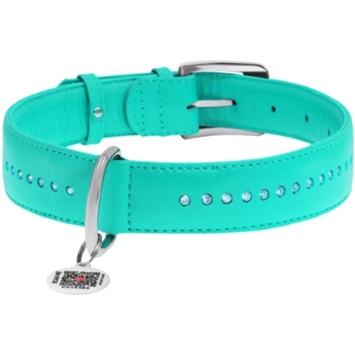Ошейник WAUDOG Glamour со стразами 35 мм 46-60 см ментоловый с QR паспортом (388213): Цвет бирюзовый