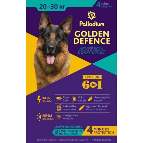 Капли на холку Palladium Golden Defence от паразитов для собак весом от 20 до 30 кг, 3 мл (4820150200688): Тип Капли