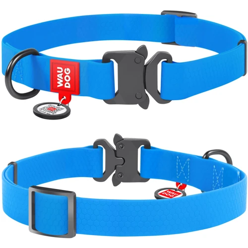 Нашийник WAUDOG Waterproof з QR-паспортом, водостійкий, металева пряжка-фастекс 25 мм 35-58 см блакитний (27842)