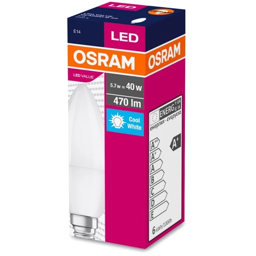 Лампа светодиодная Osram LED Value B40 свечка 5W 470Lm 4000K E14