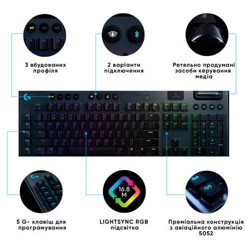 Клавиатура Logitech G915 Lightspeed RGB Wireless GL Tactile UA Black (920-008910) фото 10