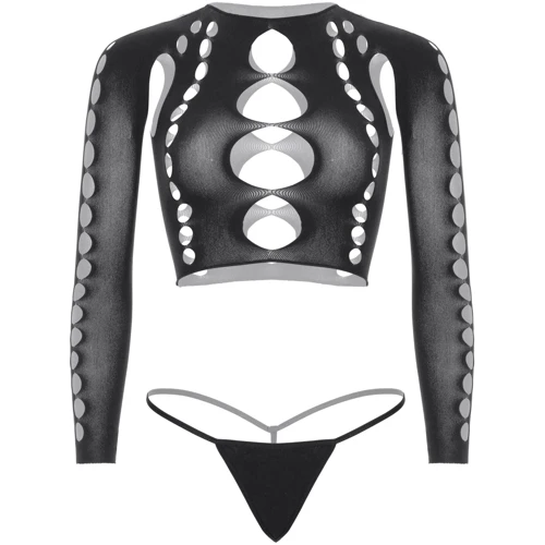 Комплект Leg Avenue Long sleeve crop top & string Black One Size