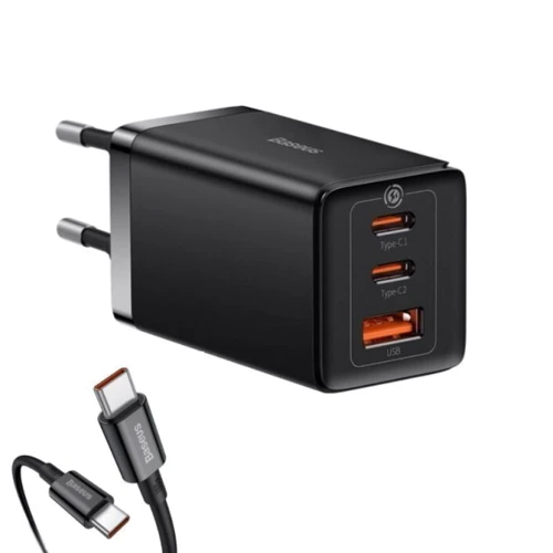 Зарядное устройство Baseus Wall Charger GaN5 Pro 2xUSB-C+USB 65W with USB-C Cable Black (CCGP120201): Количество USB-портов 3