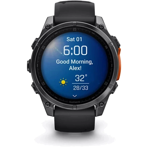 Смарт-часы Garmin Fenix 8 AMOLED 47mm Slate Grey with Black Silicone Band (010-02904-00): Дисплей 1.4" AMOLED (454x454) / Corning Gorilla Glass