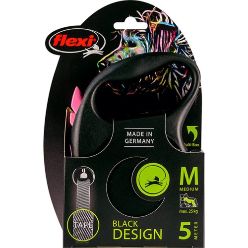 Поводок-рулетка Flexi Black Design М до 25 кг 5 м розовый (4000498034019): Тип шнура Лента