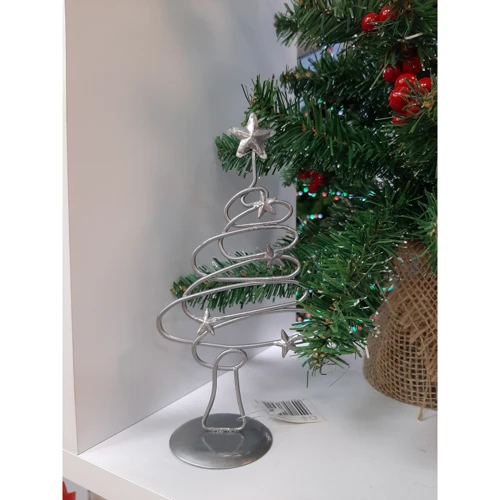 Прикраса новорічна Ялинка на підставці, метал, 19х10х6см, сріблястий